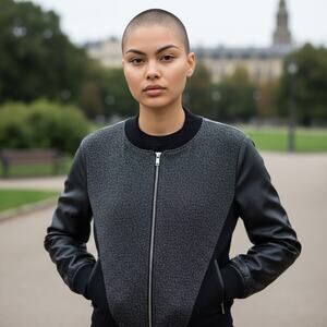 Calvin Klein Jeans Black Textured Knit Bomber Jacket Size M